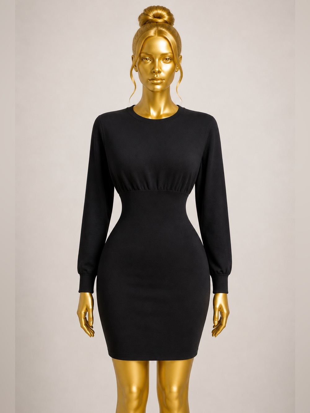 SHEIN Black Long Sleeve Waist-Defined Bodycon Dress